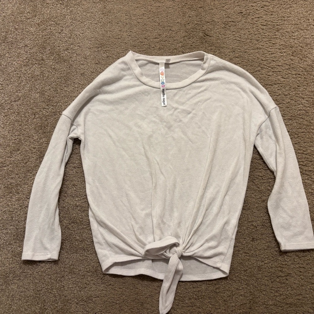 Malibu Sugar White Tie-Front Sweater girls L(12)